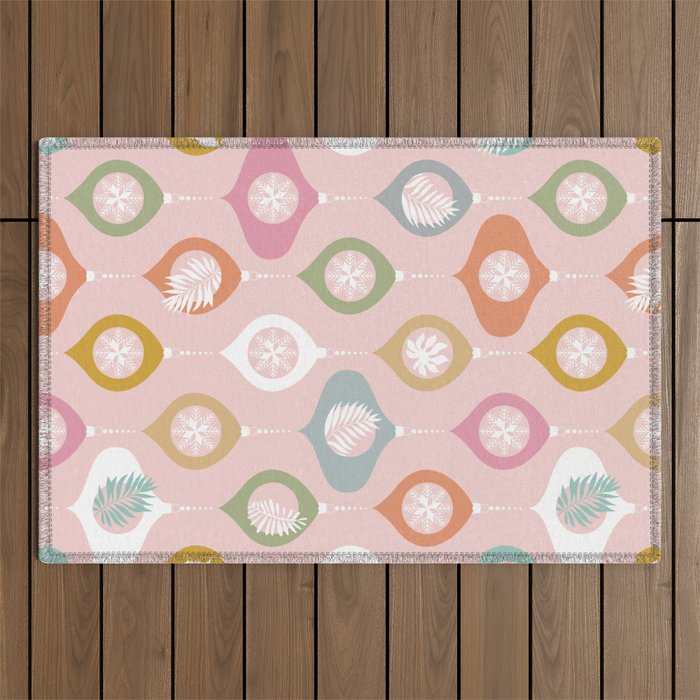 Retro Christmas Baubles Pattern on Pastel Pink Outdoor Rug Gallery Image 1