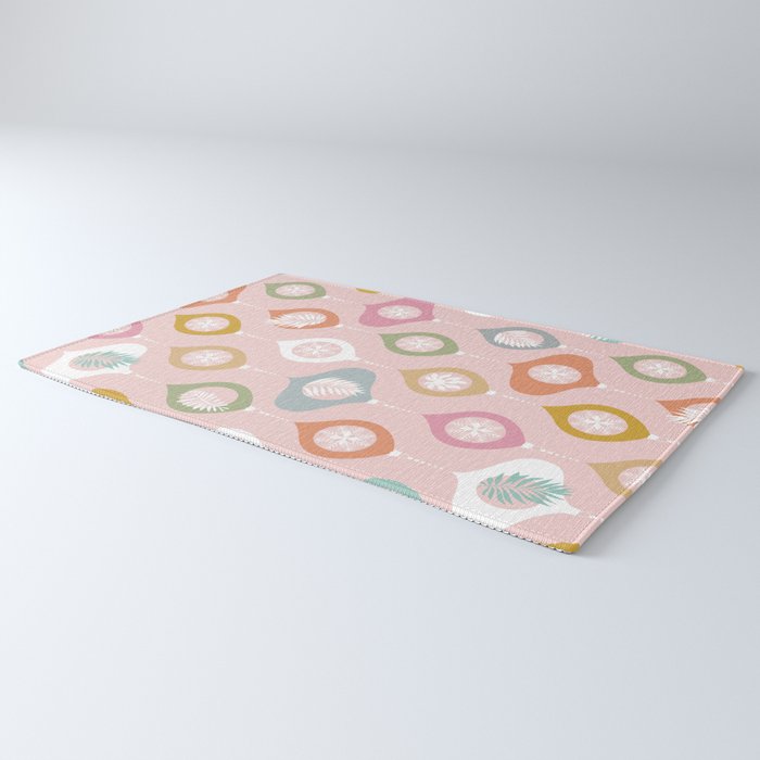 Retro Christmas Baubles Pattern on Pastel Pink Rug Gallery Image 3