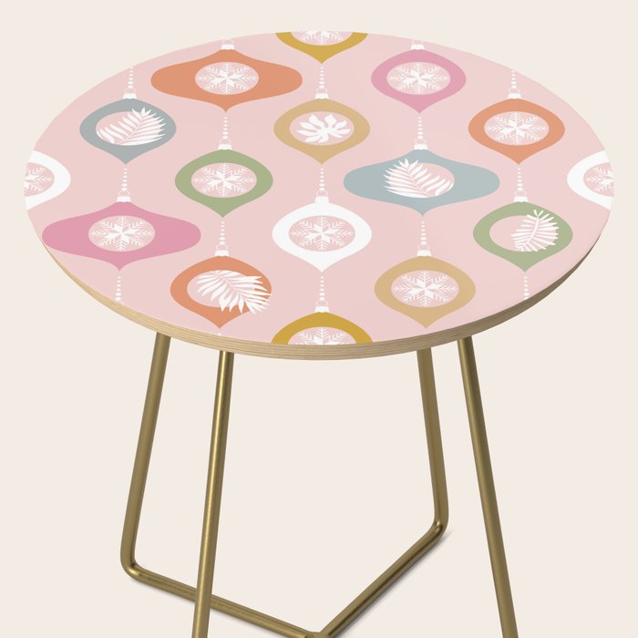 Retro Christmas Baubles Pattern on Pastel Pink Side Table Gallery Image 2
