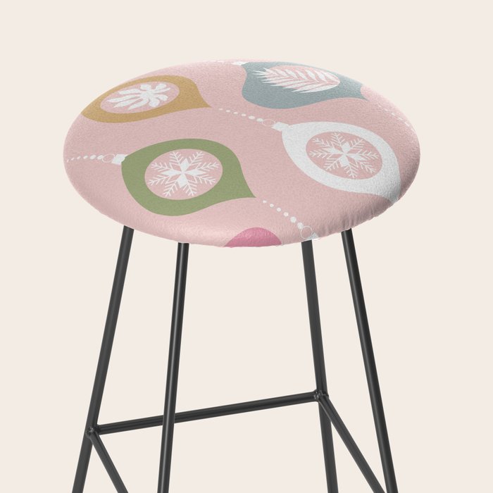 Retro Christmas Baubles Pattern on Pastel Pink Stool Gallery Image 2