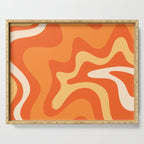 Retro Liquid Swirl Abstract Pattern Square in Orange and Tangerine Tones Serving Tray Gallery Image 1