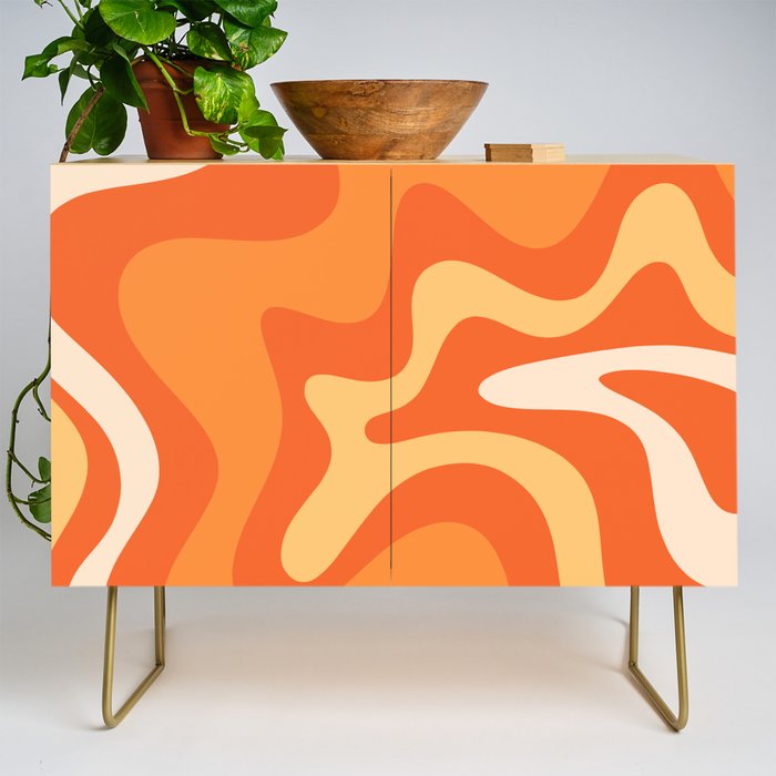 Retro Liquid Swirl Abstract Pattern Square in Orange and Tangerine Tones Credenza Gallery Image 1