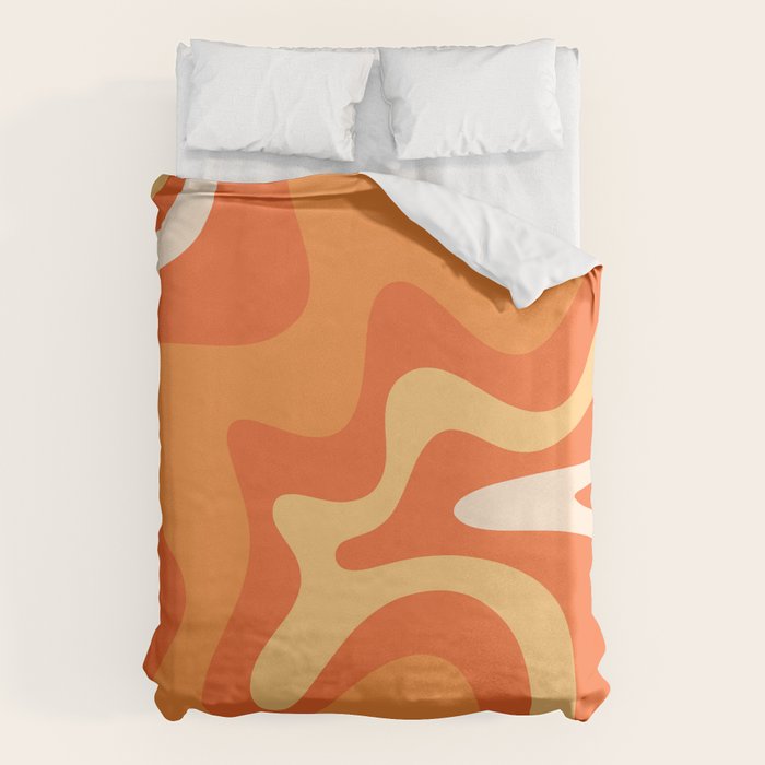 Retro Liquid Swirl Abstract Pattern Square in Orange and Tangerine Tones Duvet Cover Gallery Image 6
