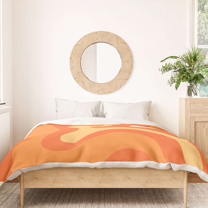 Retro Liquid Swirl Abstract Pattern Square in Orange and Tangerine Tones Duvet Cover Gallery Image 3