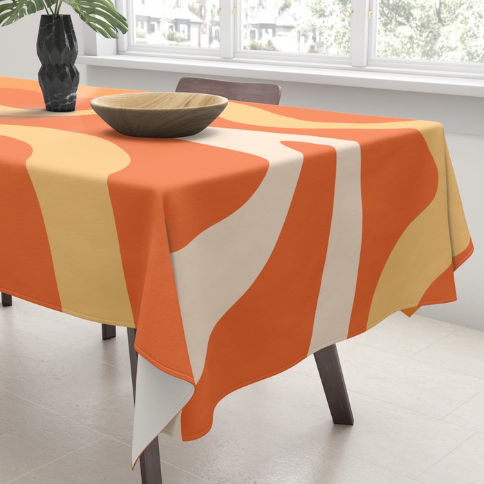 Retro Liquid Swirl Abstract Pattern Square in Orange and Tangerine Tones Tablecloth Gallery Image 3