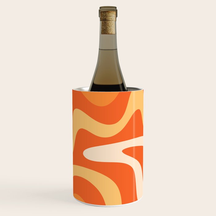 Retro Liquid Swirl Abstract Pattern Square in Orange and Tangerine Tones Wine Chiller Gallery Image 3