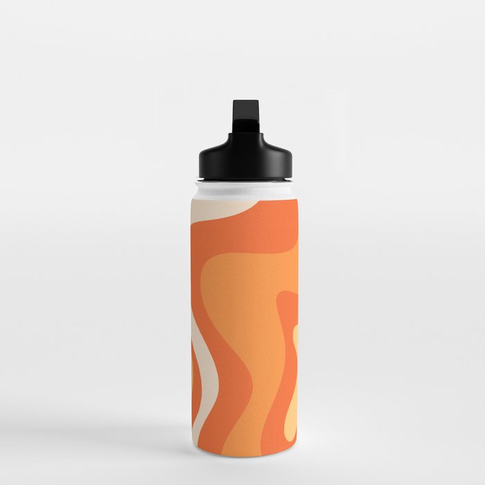 Retro Liquid Swirl Abstract Pattern Square in Orange and Tangerine Tones Water Bottle Gallery Image 3