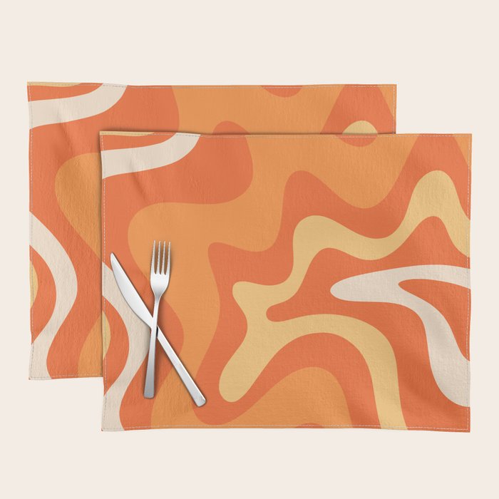 Retro Liquid Swirl Abstract Pattern Square in Orange and Tangerine Tones Placemat Gallery Image 1