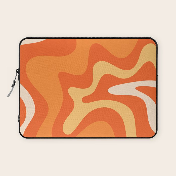 Retro Liquid Swirl Abstract Pattern Square in Orange and Tangerine Tones Laptop Sleeve Gallery Image 1