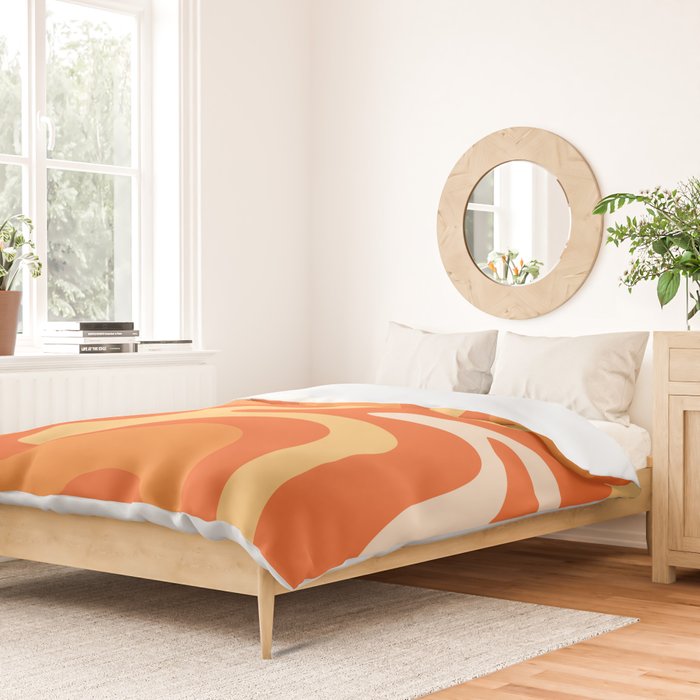 Retro Liquid Swirl Abstract Pattern Square in Orange and Tangerine Tones Duvet Cover Gallery Image 2