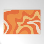 Retro Liquid Swirl Abstract Pattern Square in Orange and Tangerine Tones Welcome Mat Gallery Image 1