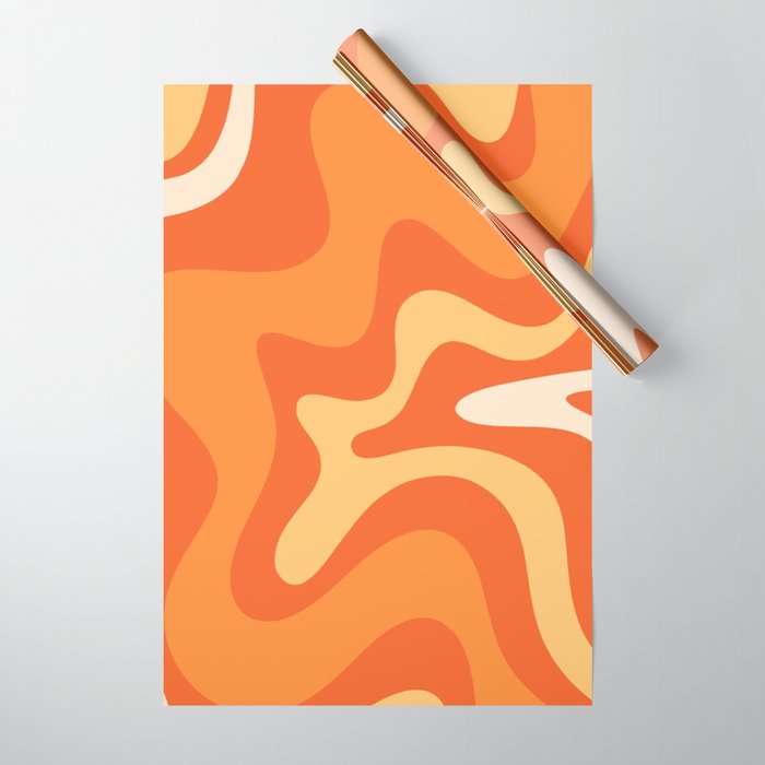 Retro Liquid Swirl Abstract Pattern Square in Orange and Tangerine Tones Wrapping Paper Gallery Image 1
