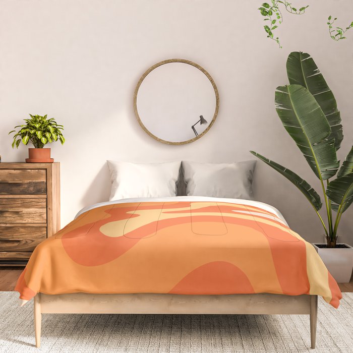 Retro Liquid Swirl Abstract Pattern Square in Orange and Tangerine Tones Comforter Gallery Image 3