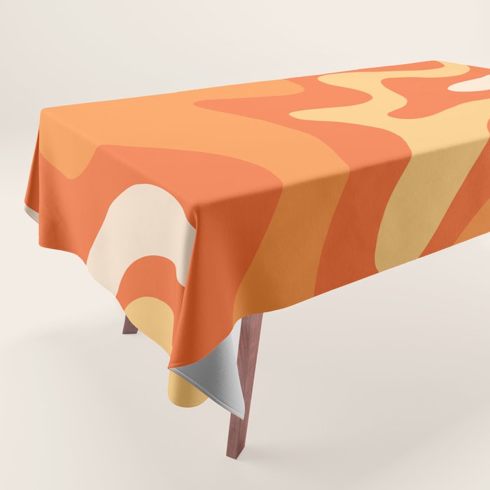 Retro Liquid Swirl Abstract Pattern Square in Orange and Tangerine Tones Tablecloth Gallery Image 1