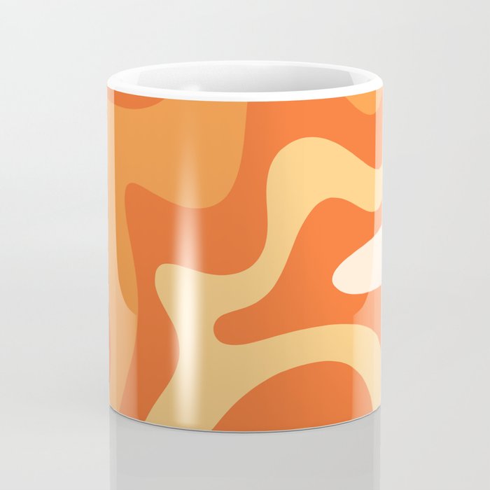 Retro Liquid Swirl Abstract Pattern Square in Orange and Tangerine Tones Coffee Mug Gallery Image 4