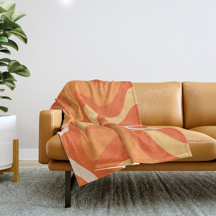 Retro Liquid Swirl Abstract Pattern Square in Orange and Tangerine Tones Throw Blanket Gallery Image 1