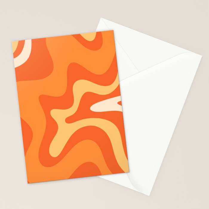 Retro Liquid Swirl Abstract Pattern Square in Orange and Tangerine Tones Stationery Card Gallery Image 2