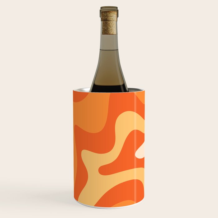 Retro Liquid Swirl Abstract Pattern Square in Orange and Tangerine Tones Wine Chiller Gallery Image 1