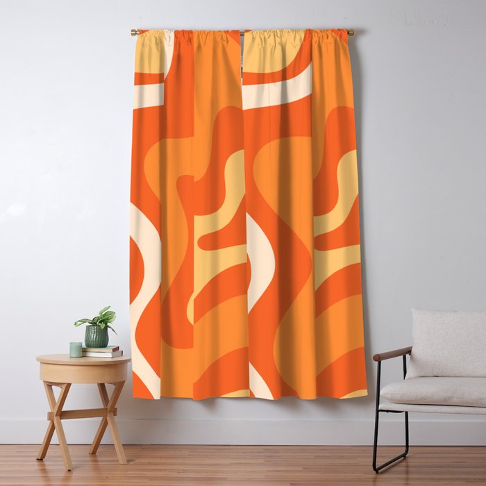 Retro Liquid Swirl Abstract Pattern Square in Orange and Tangerine Tones Window Curtain Gallery Image 1