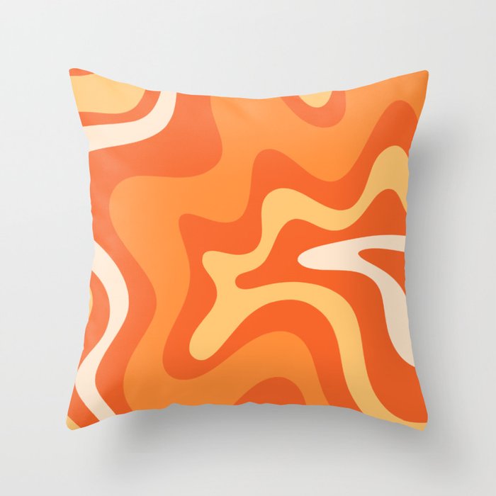 Retro Liquid Swirl Abstract Pattern Square in Orange and Tangerine Tones Throw Pillow Gallery Image 1