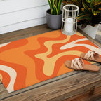 Retro Liquid Swirl Abstract Pattern Square in Orange and Tangerine Tones Outdoor Rug Gallery Image 2