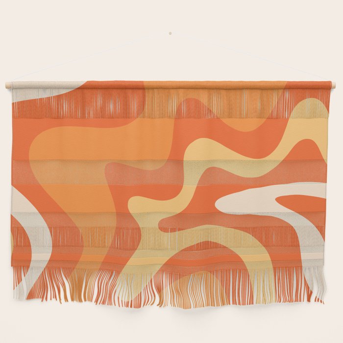Retro Liquid Swirl Abstract Pattern Square in Orange and Tangerine Tones Wall Hanging Gallery Image 1