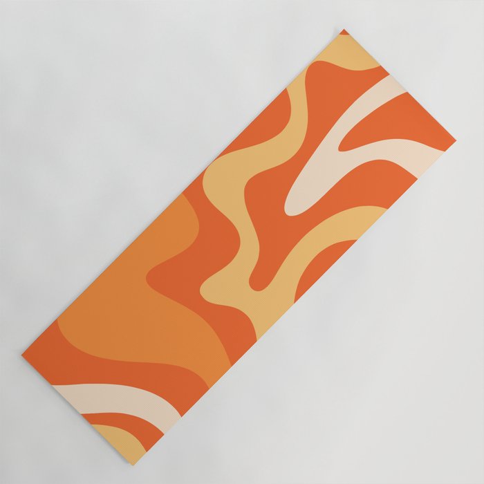 Retro Liquid Swirl Abstract Pattern Square in Orange and Tangerine Tones Yoga Mat Gallery Image 1