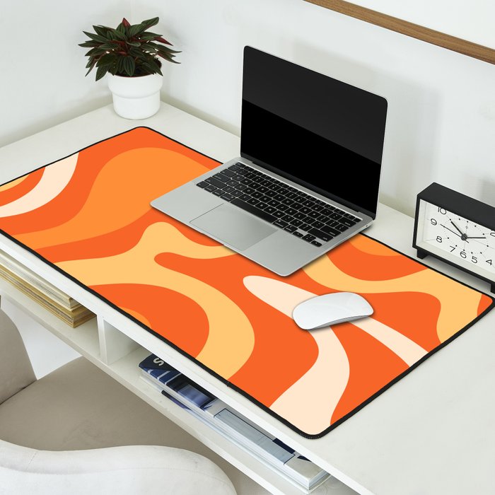 Retro Liquid Swirl Abstract Pattern Square in Orange and Tangerine Tones Desk Mat Gallery Image 2