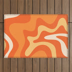 Retro Liquid Swirl Abstract Pattern Square in Orange and Tangerine Tones Outdoor Rug Gallery Image 1