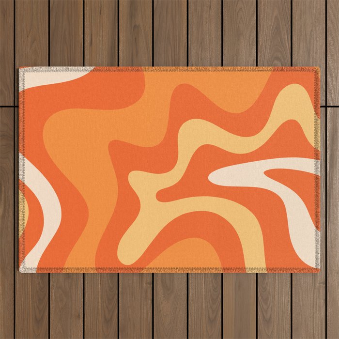 Retro Liquid Swirl Abstract Pattern Square in Orange and Tangerine Tones Outdoor Rug Gallery Image 1
