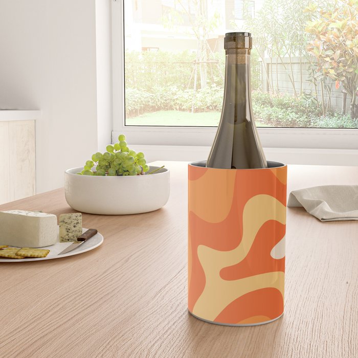 Retro Liquid Swirl Abstract Pattern Square in Orange and Tangerine Tones Wine Chiller Gallery Image 4