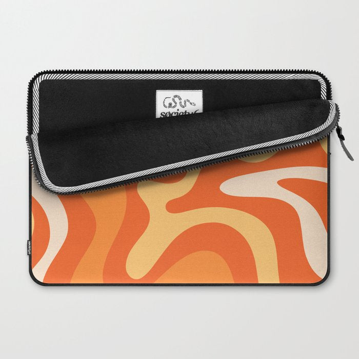 Retro Liquid Swirl Abstract Pattern Square in Orange and Tangerine Tones Laptop Sleeve Gallery Image 2