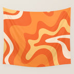 Retro Liquid Swirl Abstract Pattern Square in Orange and Tangerine Tones Wall Tapestry Gallery Image 4