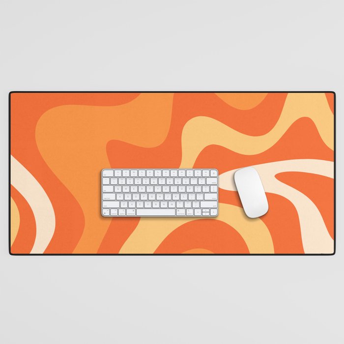Retro Liquid Swirl Abstract Pattern Square in Orange and Tangerine Tones Desk Mat Gallery Image 1
