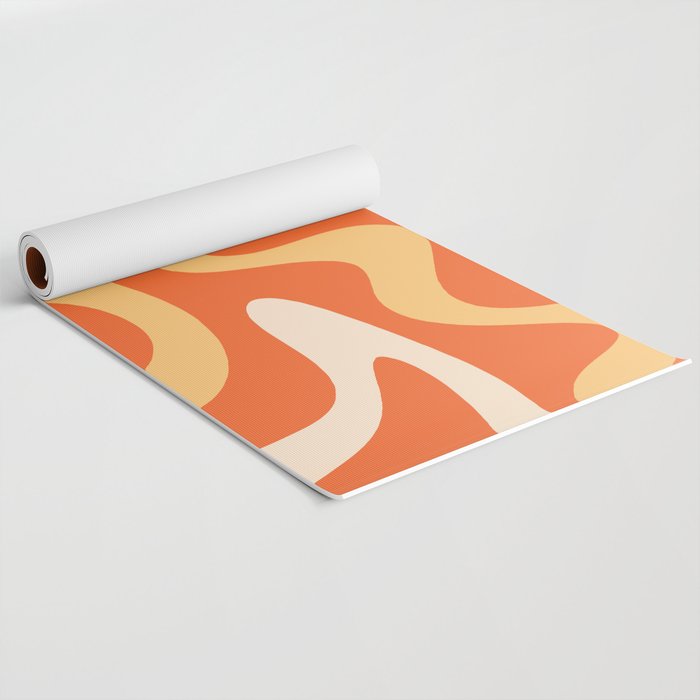 Retro Liquid Swirl Abstract Pattern Square in Orange and Tangerine Tones Yoga Mat Gallery Image 2