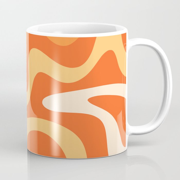 Retro Liquid Swirl Abstract Pattern Square in Orange and Tangerine Tones Coffee Mug Gallery Image 1