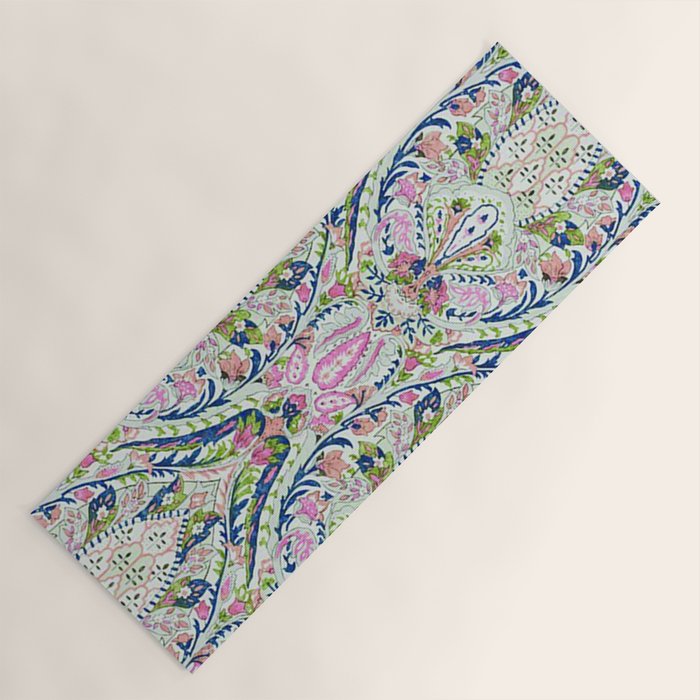 Pink Blue Green Leaf Flower Paisley Yoga Mat Gallery Image 1