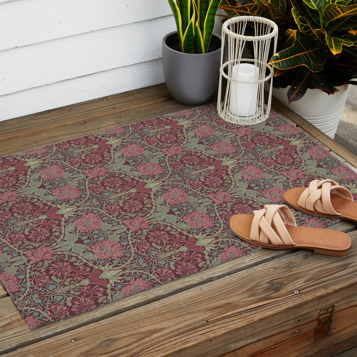 William Morris Honeysuckle & Tulip Burgundy and Sage Outdoor Rug Gallery Image 2