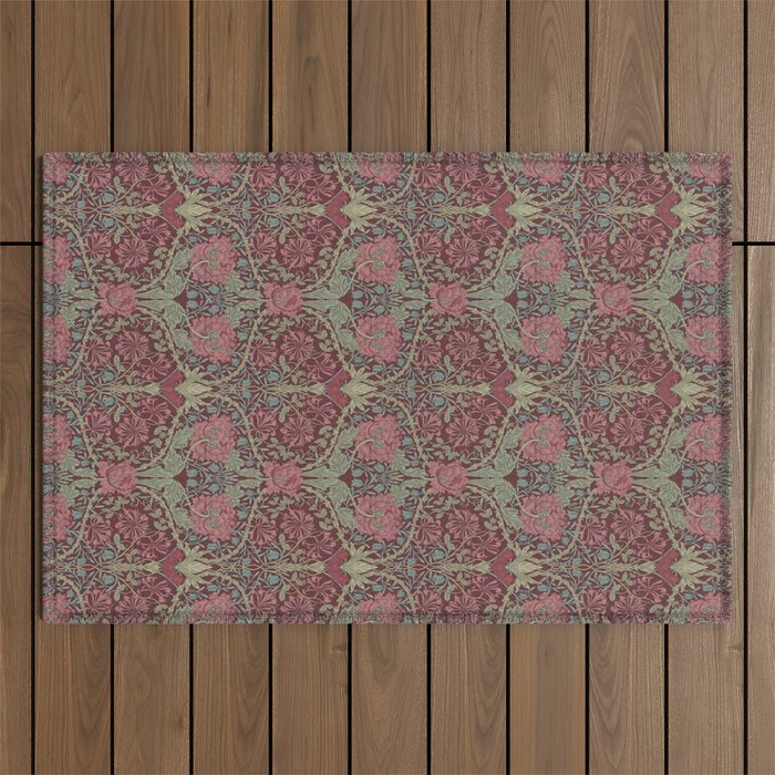 William Morris Honeysuckle & Tulip Burgundy and Sage Outdoor Rug Gallery Image 1