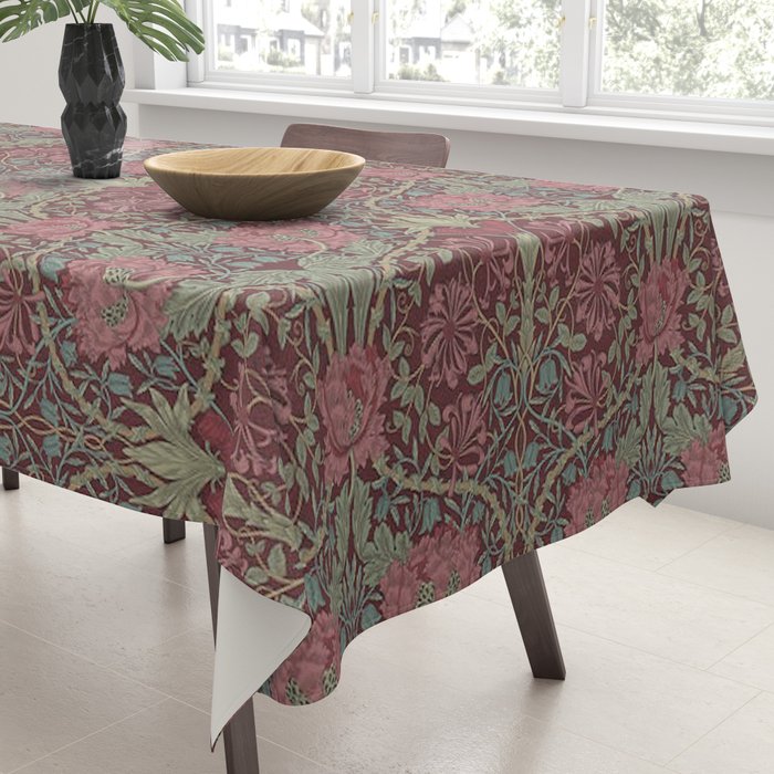William Morris Honeysuckle & Tulip Burgundy and Sage Tablecloth Gallery Image 3