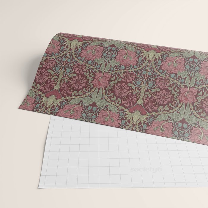 William Morris Honeysuckle & Tulip Burgundy and Sage Wrapping Paper Gallery Image 2
