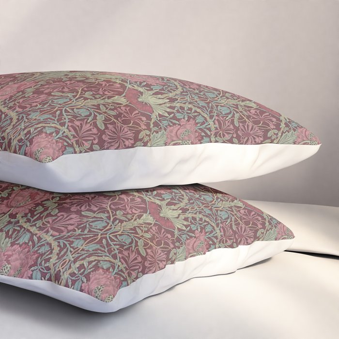 William Morris Honeysuckle & Tulip Burgundy and Sage Pillow Sham Gallery Image 3