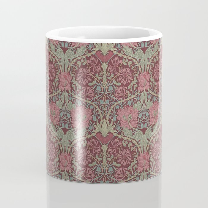 William Morris Honeysuckle & Tulip Burgundy and Sage Coffee Mug Gallery Image 4