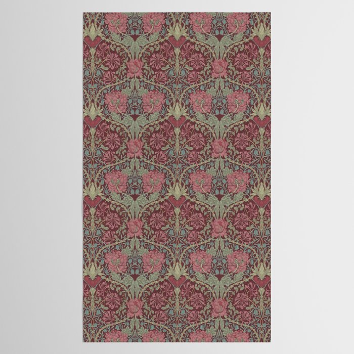 William Morris Honeysuckle & Tulip Burgundy and Sage Tablecloth Gallery Image 2