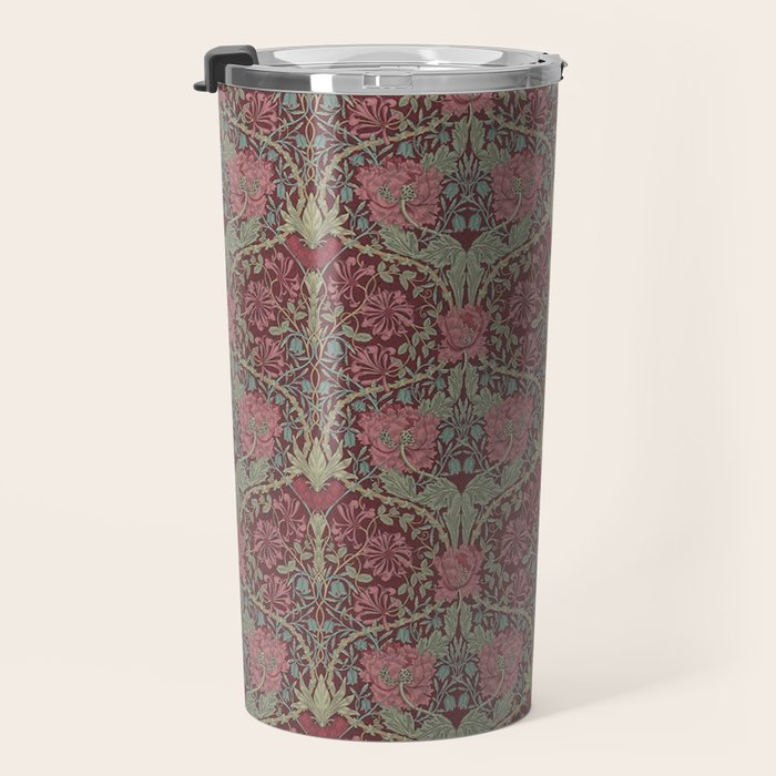 William Morris Honeysuckle & Tulip Burgundy and Sage Travel Mug Gallery Image 3