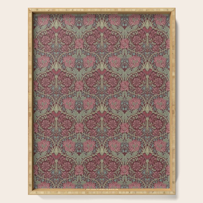 William Morris Honeysuckle & Tulip Burgundy and Sage Serving Tray Gallery Image 1