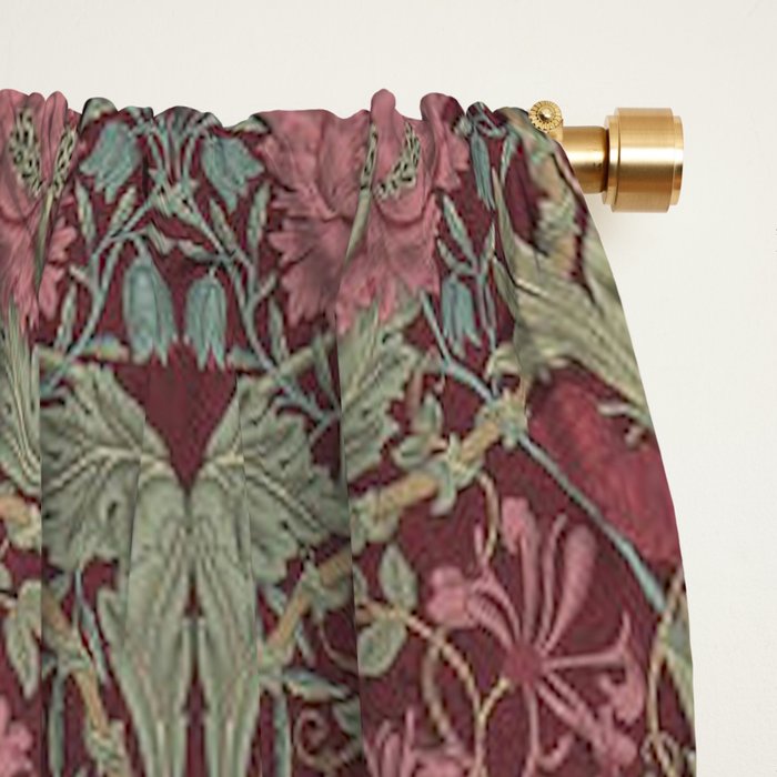 William Morris Honeysuckle & Tulip Burgundy and Sage Window Curtain Gallery Image 2