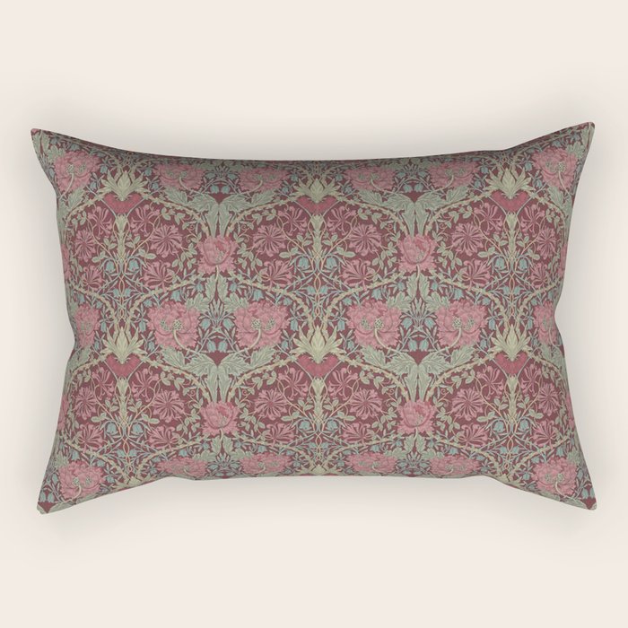 William Morris Honeysuckle & Tulip Burgundy and Sage Rectangular Pillow Gallery Image 1
