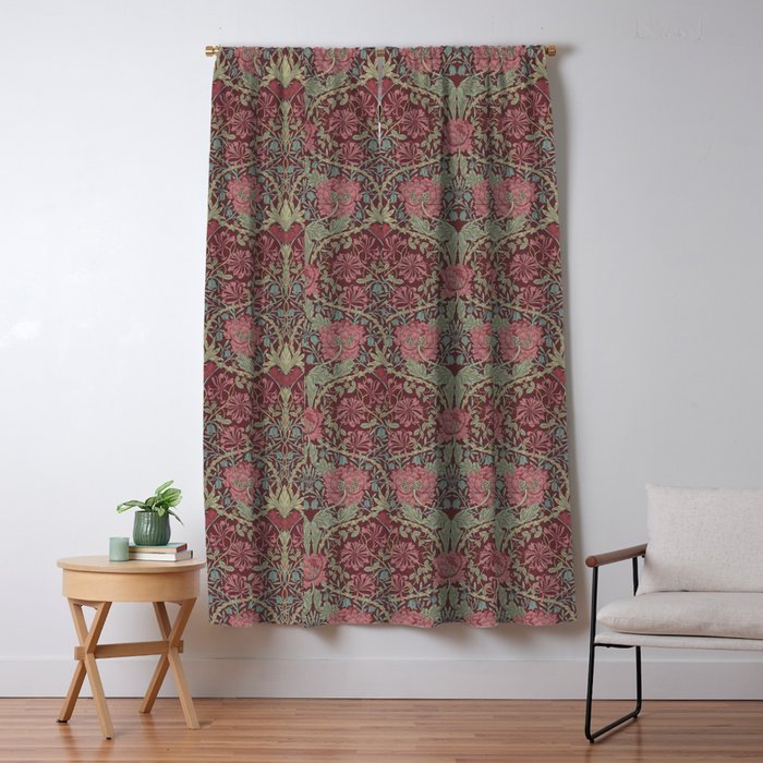 William Morris Honeysuckle & Tulip Burgundy and Sage Window Curtain Gallery Image 5