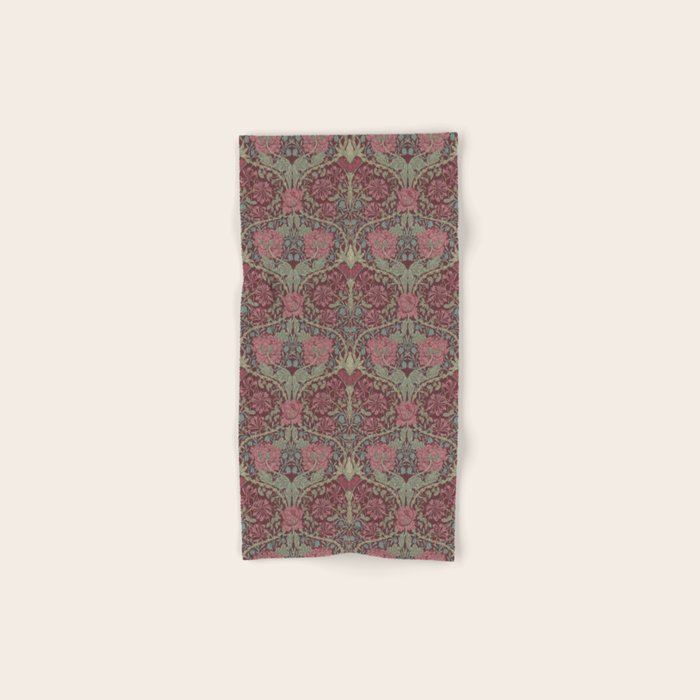 William Morris Honeysuckle & Tulip Burgundy and Sage Bath Towel Gallery Image 1
